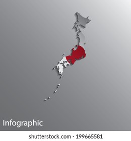 3D Country Map Layout of Japan in Vector EPS10 format. Effect of Gradient tool and Blend Tool used in this file.