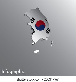 3D Country Map Layout of South Korea in Vector EPS10 Format.  