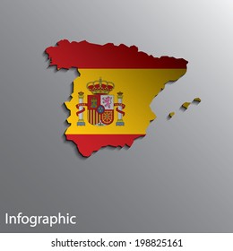 3D Country Map Layout of Spain in Vector EPS10 format. Effect of Gradient tool and Blend Tool used in this file.