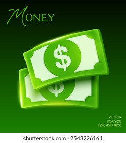 3d couple of dollars or money in green color with dollar sign, isolated on gradient background. 3d dollar money icon vector. 