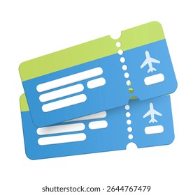 3d couple of flight tickets, isolated on white background. Airplane ticket icon in 3d vector