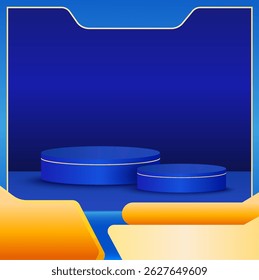 3d couple of podiums or stages on the floor product showcase, prize rewards isolated on deep blue background. 3d stage in vector illustration