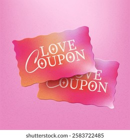 3d couple of valentine gradient coupons, isolated on pink background. Love gift voucher icon template with coupon code in 3d vector.