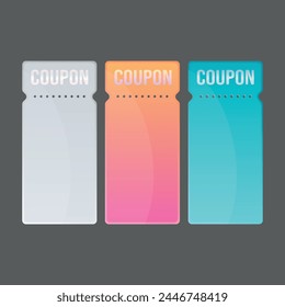 Conjunto de Cupón 3d aislado sobre fondo gris oscuro. Colección de Cupones. Diseño para Anuncio promocional, ventas, oferta especial de Precio. Ilustración vectorial.