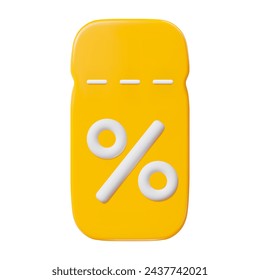 3d coupon voucher on isolated background. Yellow and white colors. Promotion for your ads with discount voucher. Stock vector illustration.	