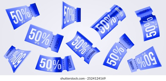 3d coupons. Different angles. Vector illustration
