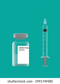 3D Covid19 Vaccine and Syringe Vector Illustration