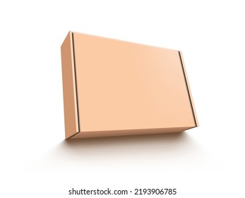 3D Craft Cardboard Box On White Background. EPS10 Vector