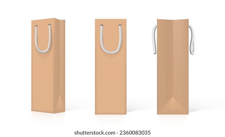 3D Craft Paper Bag Front, Side And Isometric View Isolated On White Background. EPS10 Vector