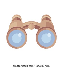 3D Cream Binocular With Flat Rounded Cartoon Style Isolated On White Background. Front View
