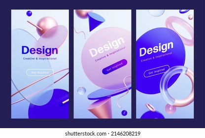 3d creative design brochure template with pink and blue geometric shapes.