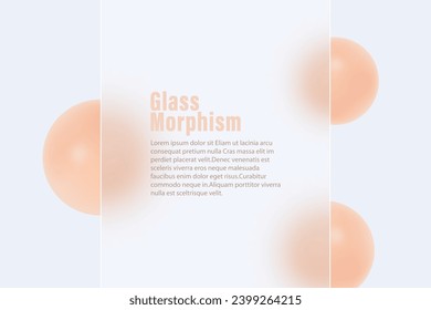 3D creative glass morphism background design. Transparent glass element with spheres.