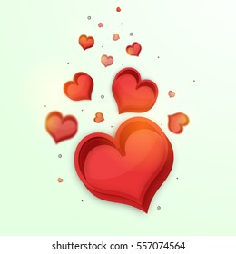 3D creative Red Hearts on glossy background for Happy Valentine's Day Celebration.