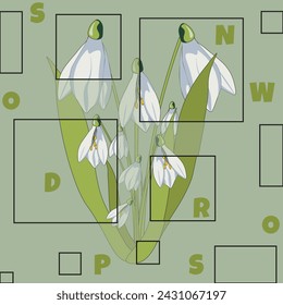 Arte de primavera creativo en 3d con gotas de nieve. Ramo de flores de primavera. Ilustración vectorial puede utilizar el diseño de redes sociales web. Arte floral. EPS 10 
