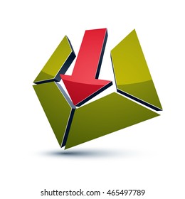 3d creative symbol with arrow aiming at target. Business objective conceptual vector sign.