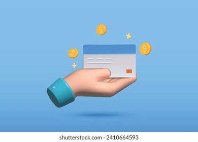 3d credit card, coin and hand icon vector illustration design. Payment concept on blue background. 