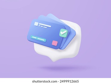 Seguridad financiera con tarjeta de crédito 3D para compras en línea, transacciones financieras, tarjeta de crédito de pago en línea con concepto de protección de pago. Icono de Vector de finanzas de negocios 3D Ilustrador de render