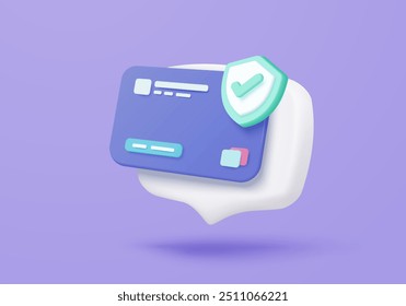 3D credit card financial security for online shopping, financial transactions, online payment credit card with payment protection concept. 3d business finance vector icon render illustrator