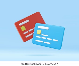 3D credit card icon for contactless payments, online payment concept. money financial security for online shopping. 3d rendering. Vector illustration