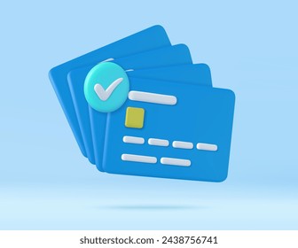 3D credit card icon for contactless payments, online payment concept. money financial security for online shopping. 3d rendering. Vector illustration