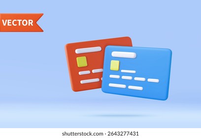 3D credit card icon for contactless payments, online payment concept. money financial security for online shopping. 3d rendering. Vector illustration