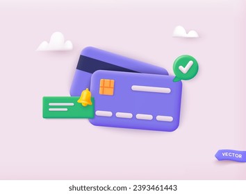 3D credit card icon. Finance, online banking and shopping payment. 3d with payment protection concept. 3D web Vector Illustrations.