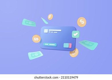 3D credit card money financial security for online shopping, online payment credit card with payment protection 3d concept. 3d credit card vector for finance, online banking and shopping payment