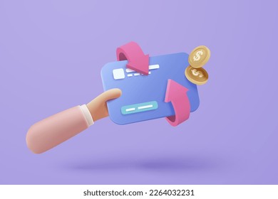 3D credit card money financial security for online shopping, online payment credit card with payment protection concept. 3d render for business finance, online shopping for security with hand concept