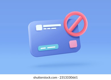 3D credit card money financial security for online shopping, online payment credit card with payment protect. no entry, problem, fail warning alert. 3d business finance vector icon render illustrator