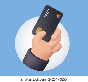 3D credit card money financial security for online shopping or online payment credit card with payment protection concept for business finance or online shopping with card in hand concept