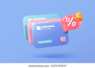 Seguridad financiera del dinero de la tarjeta de crédito 3D para compras en línea, tarjeta de crédito de pago en línea con concepto de protección de pago. icono del Vector de finanzas de negocios 3d render illustrator para comprar en comercio electrónico