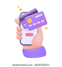 3D credit card on mobile phone Card for swiping and spending money online Providing loans and discounts from purchases