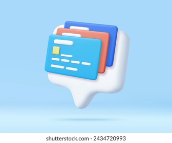 3D credit card and speech bubble. money financial security for online shopping, online payment credit card with payment protection concept. 3d rendering. Vector illustration