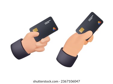 3d credit cards online payment, pay online banking online payments icon concept. Credit card in hand 3d cartoon vector icon. Transaction ecommerce with credit card. 3d vector illustration