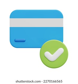 3d crédito con vectores de icono de marca de verificación. Aislado sobre fondo blanco. 3 d concepto inmobiliario y de alquiler. Dibujo de estilo mínimo. Ilustración vectorial de icono de tarjeta de crédito 3d.