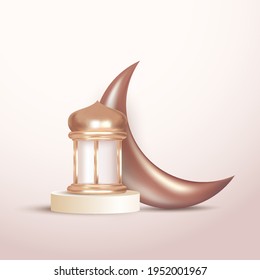 3d crescent moon and arabic lanterns luxury ramadan decorations