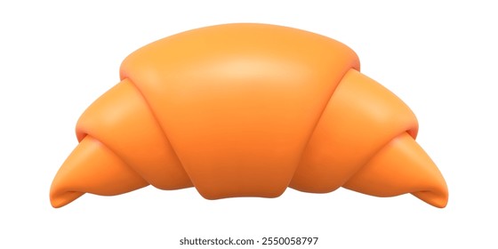 3D croissant in cartoon style. Front view. Stock vector illustration on isolated background.
