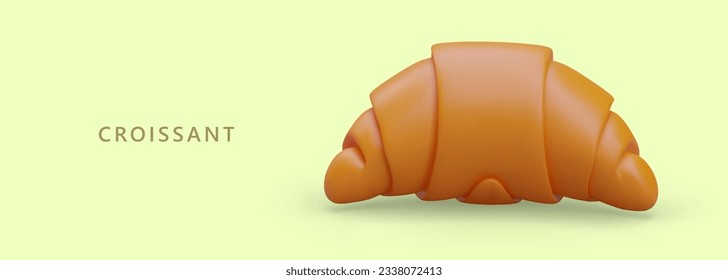 3D croissant. Twisted bun with filling. Color illustration, baking advertisement. Frozen semi finished, dough products. Vector concept, place for announcement, contacts, promotional offer