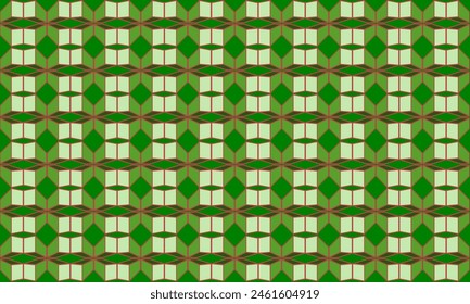 3D cross block in green seamless diamond geometric pattern, seamless pattern with two tone green block grid with pink line, design for fabric print patter, seamless endless pattern
