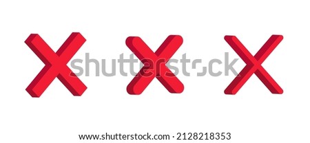3d Cross icon. Set of red web icons Cancel. Vector clipart isolated on white background.