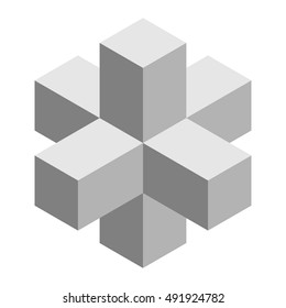 3d cross isometric drawing, vector illustration