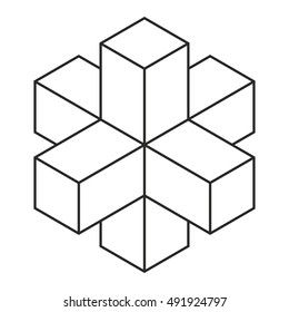 3d cross isometric drawing, vector illustration