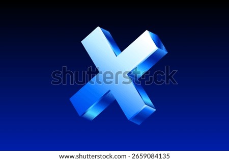 3d cross mark or x icon in shining metal style, isolated on dark blue background. Cross mark icon in 3d vector illustration