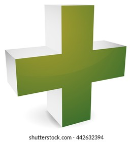 3d cross with shadow for healthcare, first-aid, medical concepts. Logo, icon for hospital, pharmacy, drugstore, clinic facilities