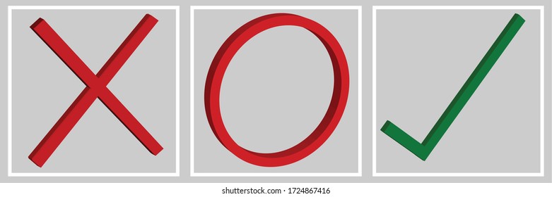 
3d cross sign, circle mark, checkmark. NO NO YES icon.