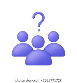 3D Crowd of people with question mark. Choice, problem solving concept. Support or inspection. Trendy and modern vector in 3d style.