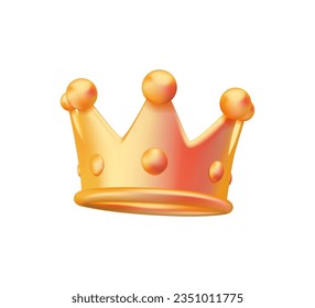 3D Crown Icon in trendy cartoon style isolated on white background. 3D Crown symbol for your web site design, logo, app, UI. Vector illustration, EPS10. svg