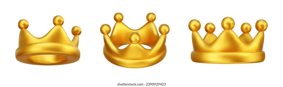 3D crown object and symbols for the game. Elements of protection and restoration of health, auxiliary items. Collection of 3d render icons for an application or game interface.