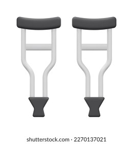 3d crutches icon vector. Isolated on white background. 3d nursing home, medical and healthcare concept. Cartoon minimal style. 3d crutch icon vector render illustration.