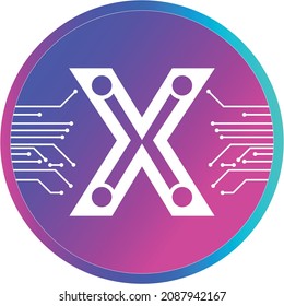 Moneda criptográfica en 3D Letra con logotipo X símbolo Mina tecnológica moderna Bitcoin Icono digital